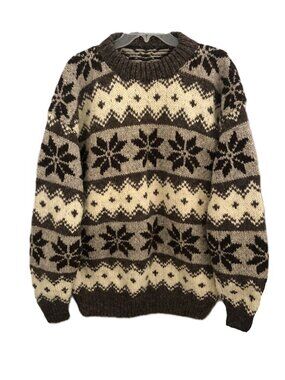 Vintage 70s Chunky Nordic Wool Sweater Snowflake Star Pattern Men's Large
